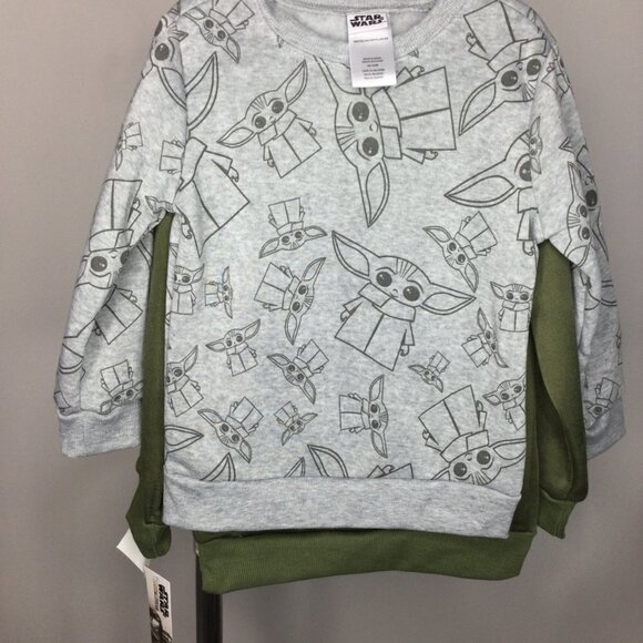 Star Wars Sweatshirt Toddler Kid Size 4T Green/Gray Yoda Logo Crewneck Polyester - Picture 4 of 12